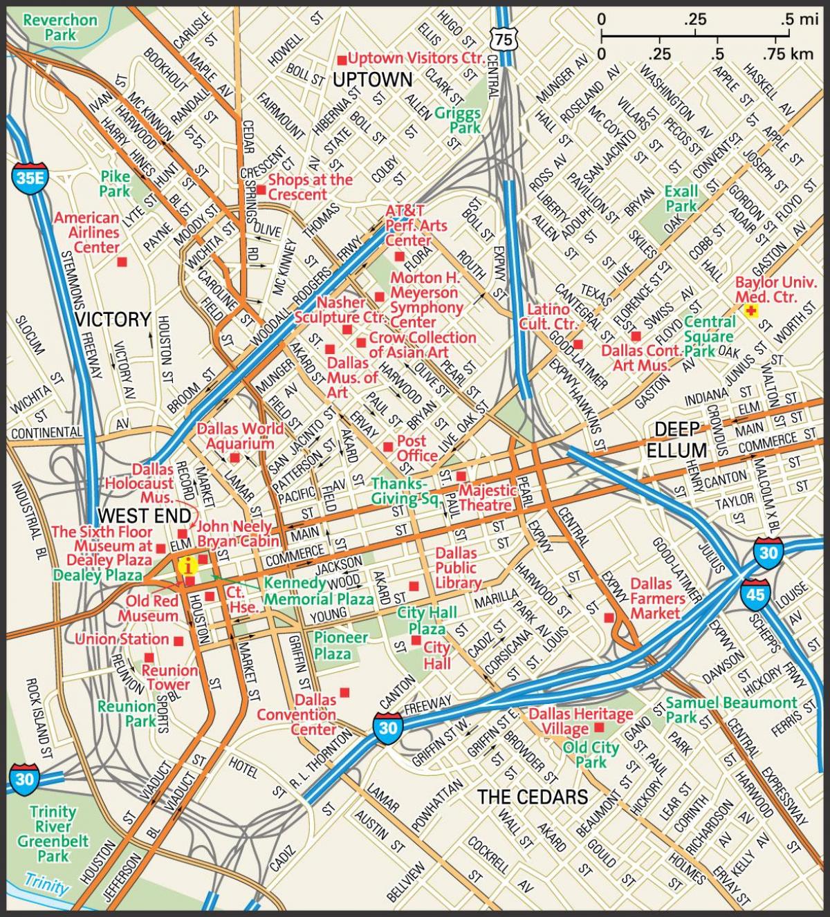 harta e në qendër të qytetit Dallas rrugë