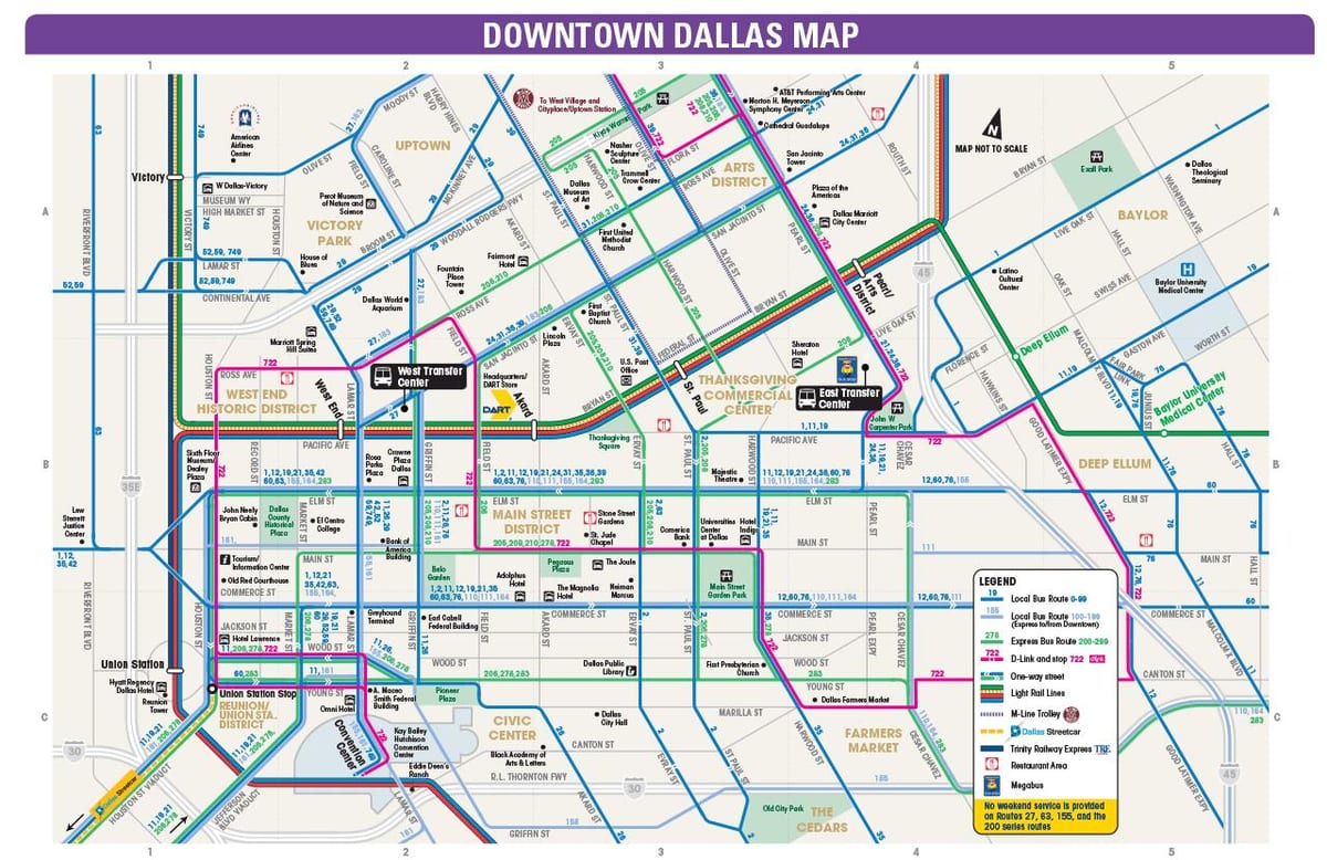 Dallas autobusëve në rrugë hartë