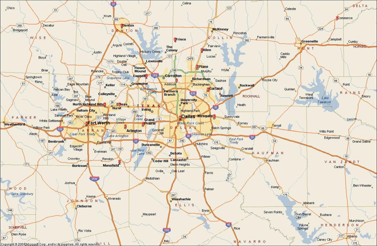 Dallas Fort Worth metroplex hartë